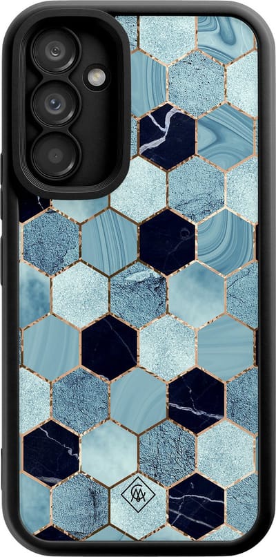 Casimoda® hoesje - Geschikt voor Samsung Galaxy A34 - Blue Cubes - Zwart TPU Backcover - Marmer - Blauw