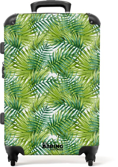 NoBoringSuitcases.com - Grote koffer - Palm bladeren patroon licht groen - Kinderkoffer geschikt voor jongen en meisjes - Reiskoffer met 4 wielen - Trolley op wieltjes - Rolkoffer groot kinderen - 72 liter - Ruimbagage valies 20kg