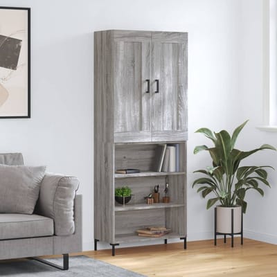 vidaXL - Hoge - kast - 69,5x34x180 - cm - bewerkt - hout - grijs - sonoma - eikenkleurig