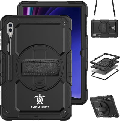 Geschikt voor Samsung Galaxy Tab S10 Ultra / Tab S9 Ultra / Tab S8 Ultra Hoes - 14.6 inch - Hoes met screen protector - Turtle Shift Cover Hoesje - Schouderriem - Shockproof - Met Standaard - Zwart