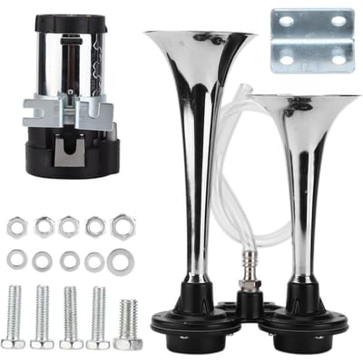 Dubbele Trompet 12V 150dB Koperen Spoel met Compressor Vervanging voor Auto's SUV's Motoren Boten Bussen black