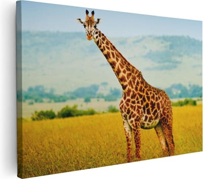 Artaza Canvas Schilderij Afrikaanse Dieren - 30x20 cm - Klein - Wanddecoratie Giraffe - Muurdecoratie Savanne - Kamer Accessoires