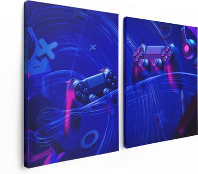 Artaza Canvas Schilderij Tweeluik Twee Gaming Controllers - Gamen - 120x80 - Foto Op Canvas - Canvas Print