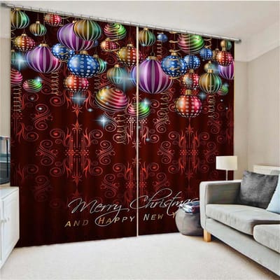 Kerstballen Gordijnen Vakantiedecor Raamgordijnen 2 Panelen Vrolijk Kerstfeest Woonkamer Slaapkamer Huisdecoratie 50W60H(CM)X2PCS&Rod Pocket brown