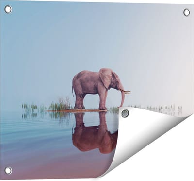 Gards Tuinposter Olifant bij het Water - 50x40 cm - Tuindoek - Tuindecoratie - Wanddecoratie buiten - Tuinschilderij