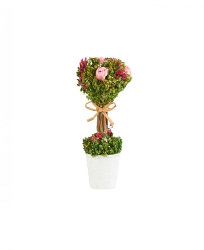 HOBI - Composiet van gedroogde bloemen en witte rozen op steel in een pot 18 cm x 8 cm met jutte knoop