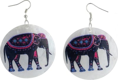Behave - Oorhangers schelp met olifantenprint - Boho festivalstijl