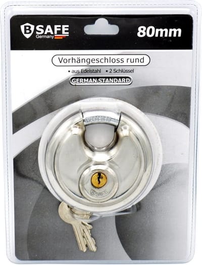 B-Safe Discusslot - 80 mm - gehard staal - sluitbeugel - roestvrij - met 2 sleutels - Fiets/scooter/boot/tuinstel