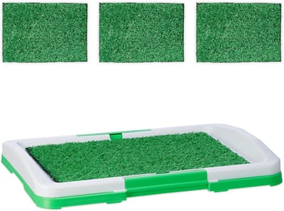 Hondentoilet van kunstgras - Plasbak voor honden met kunstgras - Verwijderbare grasmatten - Hondentoilet voor binnen en balkon - Wit/Groen - 33cm x 46cm x 6cm