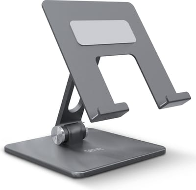 Serve Tablet Houder XL Opvouwbaar - Extra Stevig & Stabiel - Inklapbare Aluminium Standaard voor Tafel of Bureau - Space Grey