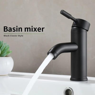Zwarte minimalistische stijl badkamerkraan warm koud water wastafelmengkraan roestvrijstalen wastafelkranen G3/8 gray