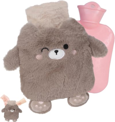 Dailygoods - Flintronic Warmwaterkruik voor kinderen, beervormige warmwaterkruik, pluizige handwarmer met afneembare en wasbare hoes, kleine zachte warmwaterkruik voor koud weer, beste cadeaus voor familie