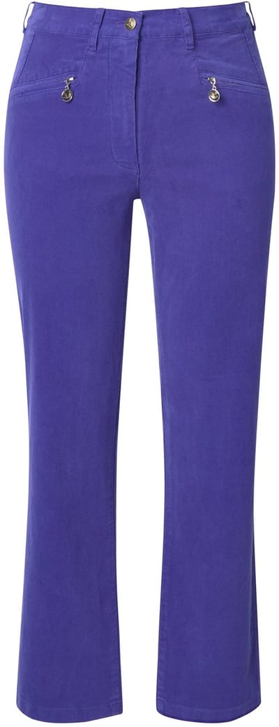 Ulla Popken - Dames - Corduroy broek Mony comfortabele tailleband ritszakken - Purper - Maat 22