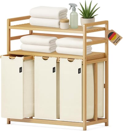 Wasmand Met Vakken - Sorteren Kleding - Laundry Sorteren - Dubbel Legbord Ontwerp - 148 Liter - Beige