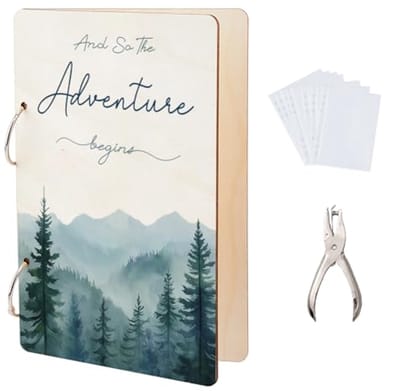 Avontuurlijke Groetenkaart Organizer - Watercolor Forest Foto Album - Houten Bewaarboek voor Verjaardag en Bruiloft