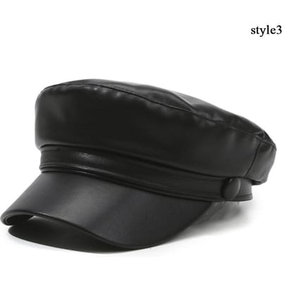Herfst Veelzijdige Baret Leer Retro Platte Top Vizier Zwarte Schildersmuts Modieuze Baret Met Vizier Voor Dames Verstelbare Baret Pet black