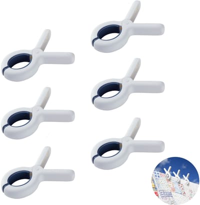 6 stuks - Handdoek Clip voor op het strand - Winddichte deken clip - Met een stevige, roestbestendige veer - Grote kledingclip - Houdt uw handdoeken, kleding en dekens droog aan waslijnen en rekken (blauw)