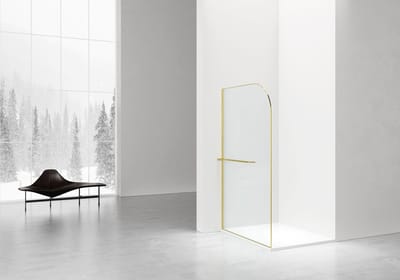 Aloni CURVY Inloopdouche met Handdoekhouder – Gebogen – 8 mm Veiligheidsglas – 120x200 cm – Geborsteld Goud – Antikalk – Helder Glas