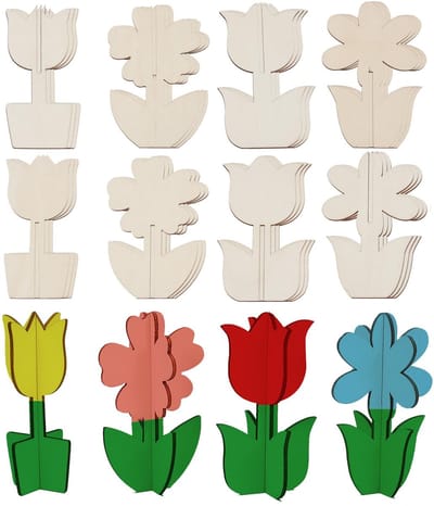 Dailygoods - 24 Stuks Houten Bloemen voor Creatieve Ambachten