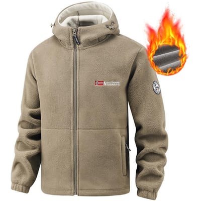 Herfst en Winter Noorse Europese Maat Heren Fleece Jas met Capuchon Koudebestendige Warme Jas M kaki