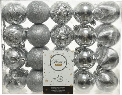 Decoris Kerstballen - 40x st - zilver - D6 cm - kunststof - kerstversiering
