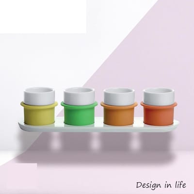 Lexon Design Koffieset - Inclusief Dienblad en Vier Kopjes LH37CW - Geniet van Stijlvolle Koffiemomenten met Lexon Design