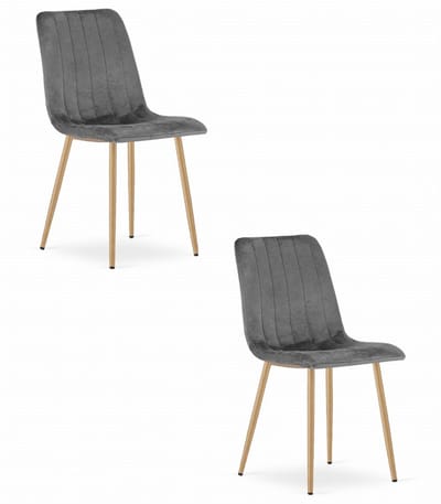 Set van 2 Eetkamerstoelen LAVA - Donkergrijs - Houtlook Metalen Poten - Velvet Bekleding - Industriële Stijl, Max. 110 kg, Ergonomisch Design, Comfortabele Zitting