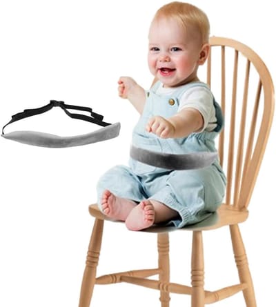 Draagbare kinderstoelbescherming met veiligheidsriem voor eetkamerstoelen, grijs, ideaal voor baby's en peuters