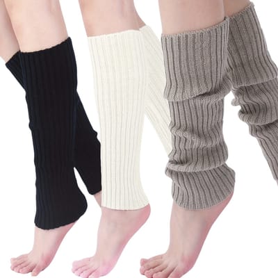 Nivard Beenwarmers - Dames - Overknee - Ballet - Wol - Kniekousen - Leg Warmers - Warm - Party - Zwart + Grijs + Wit