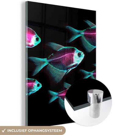 MuchoWow® Glasschilderij 120x160 cm - Schilderij acrylglas - Vis - Paars - Blauw - Foto op glas - Schilderijen