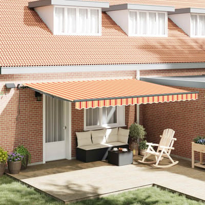 vidaXL - Uitschuifbare - luifel - Geel - en - Oranje - 450 - × - 300 - cm