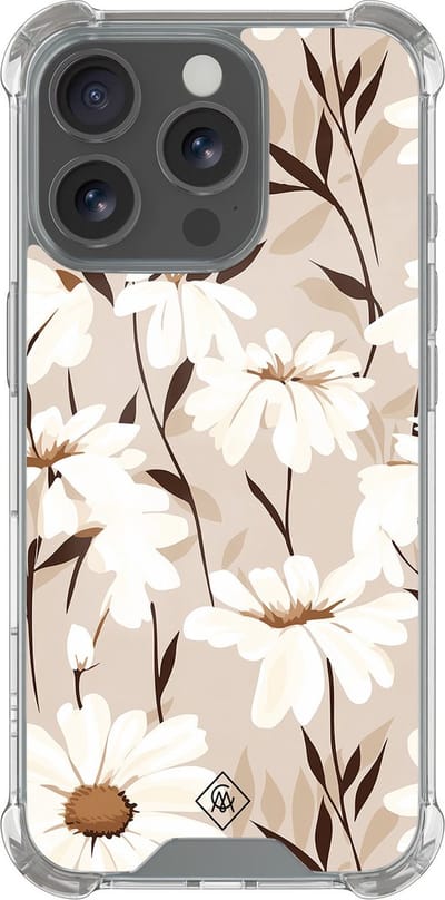 Casimoda® hoesje - Geschikt voor iPhone 16 Pro - In Bloom - Shockproof case - Extra sterk - Siliconen/TPU - Bruin/beige, Transparant