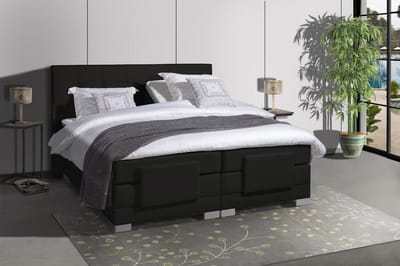 Anno 1588 Elektrische Boxspring LUXA - Pocketvering - Luxe Topper - Zwart Lederlook - 90x200 cm - Inclusief Montage + Dekbed en Kussens