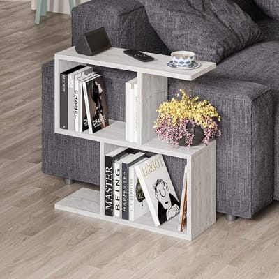 Houten Bijzettafel - Sidetable Bankje - Woonkamer Organizer - Met 4 Open Vakken - 60 x 60 x 20 cm