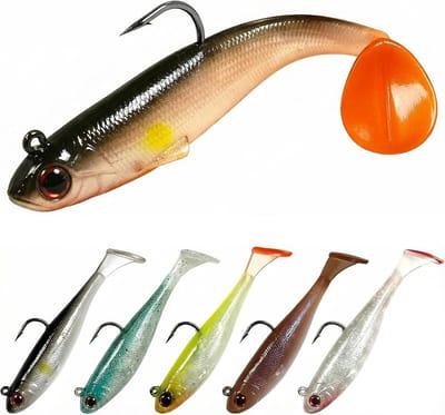 SnelShoppen - 6 Stuks Pre-Rigged Zacht Plastic Kunstaas, 9cm 12g Paddle Tail Swimbaits, Jerk Aas voor Bas, Forel, Roodbaars, Zoutwater en Zoetwater Vi