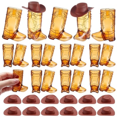 Dailygoods - 12 Sets Roze Cowboys Hoeden en Shotglazen - Mini Plastic Bekers voor Feestdecoraties
