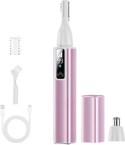 Wenkbrauwtrimmer voor Vrouwen, 2-in-1 Oplaadbare Elektrische Gezichtsepilator, Neushaartrimmer, Draagbaar Vrouwen Scheerapparaat voor Lichaam, Wenkbrauwen, Gezicht, Wangen, Lippen, Kin (Roze)