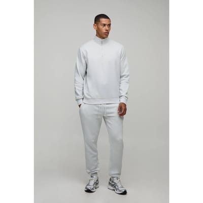 Regular 1/4 Rits Funnel Sweatshirt En Slim Leg Joggingbroek | Light Grey | Size XS
