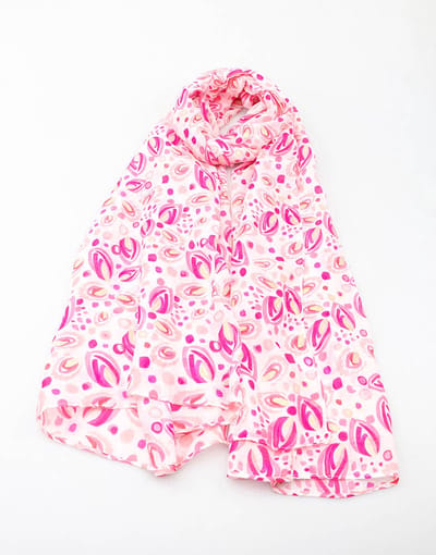 Lange dames sjaal Demi fantasiemotief fuchsia roze wit goud