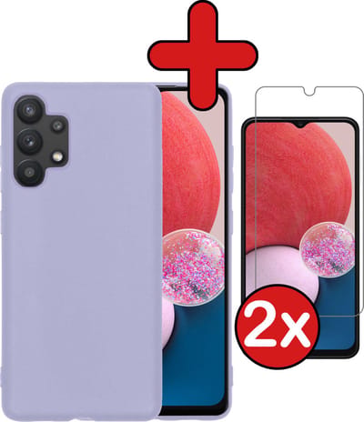 Hoesje - Met 2x Screenprotector - Geschikt voor Samsung Galaxy A13 4G - Sterk & Shockproof - Telefoon Hoes - Back Cover - Siliconen Case - Telefoonhoes - Lila