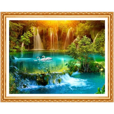 Diy Diamond Painting Waterval Zwaan Handwerk Handgemaakte 5D Rond Borduursel Vol Diamanten Landschap 20X30CM orange