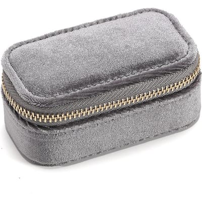1PCS Mini Boîte à Bague en Velours Simple Couche Organisateur Boucles d'Oreilles Colliers Étui de Rangement Bijoux Sac Zippé Couleur Bonbon Portable pour Voyage gris