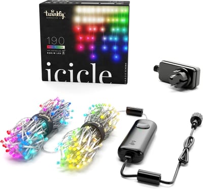 Twinkly icicle Lichtgordijn - Binnen/buiten - RGBW - 190 LED-lichtketting - Decoratie - App-gestuurde - Transparante