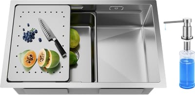 CECIPA max Spoelbak RVS 70x44CM - Spoelbak Keuken - Multifunctionele Spoelbak Met Zeepdispenser 300ML - Spoelbak Met Afdruiprek - Spoelbakken Keuken - Wasbak Keuken - RVS