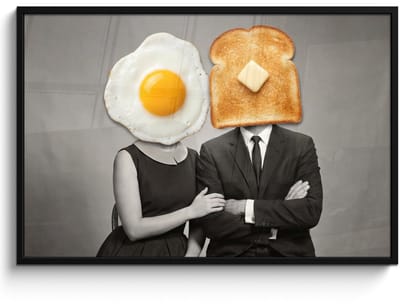 Poster in lijst - Fotolijst 120x80 cm - Posters - Ontbijt - Koppel - Ei - Brood - Posterlijst zwart - Decoratie - Wanddecoratie woonkamer - Muurdecoratie slaapkamer
