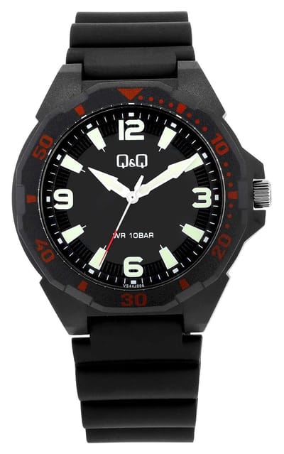 Q&Q-Heren-horloge-waterdicht-zwemmen-sporten-Zwart/Rood-Rubber band.