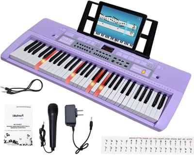 Elektrisch Pianotoetsenbord - Digitaal Keyboard - Muziek Leren - Verlichte Toetsen - 61 Toetsen - Paars