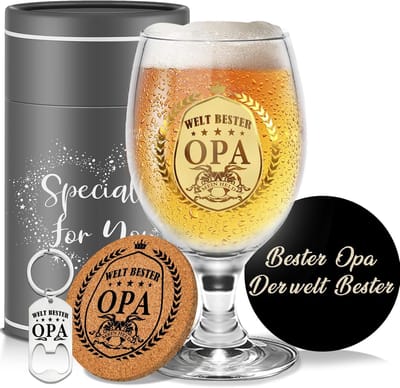 Cadeau voor opa - Luxe Bierglazenset met Gepersonaliseerd Bierglas, Onderzetter en Flesopener