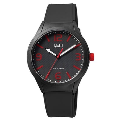 Q&Q VR28J027Y - Horloge - Sport - Analoog - Unisex - Plastic band - Rond - Cijfers - Kunststof - Zwart - Rood