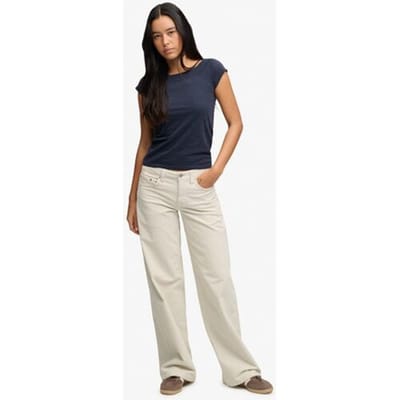 Superdry Mid Rise Baggy Corduroy Broek Crème Grootte: 26/32